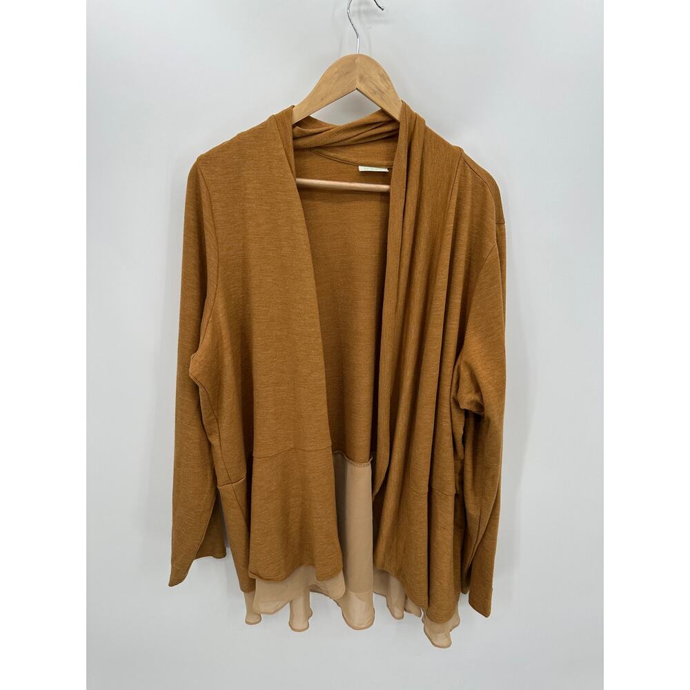 Logo Lounge Cardigan Women 3X Burnt Orange Brown Open Front Layered Tunic